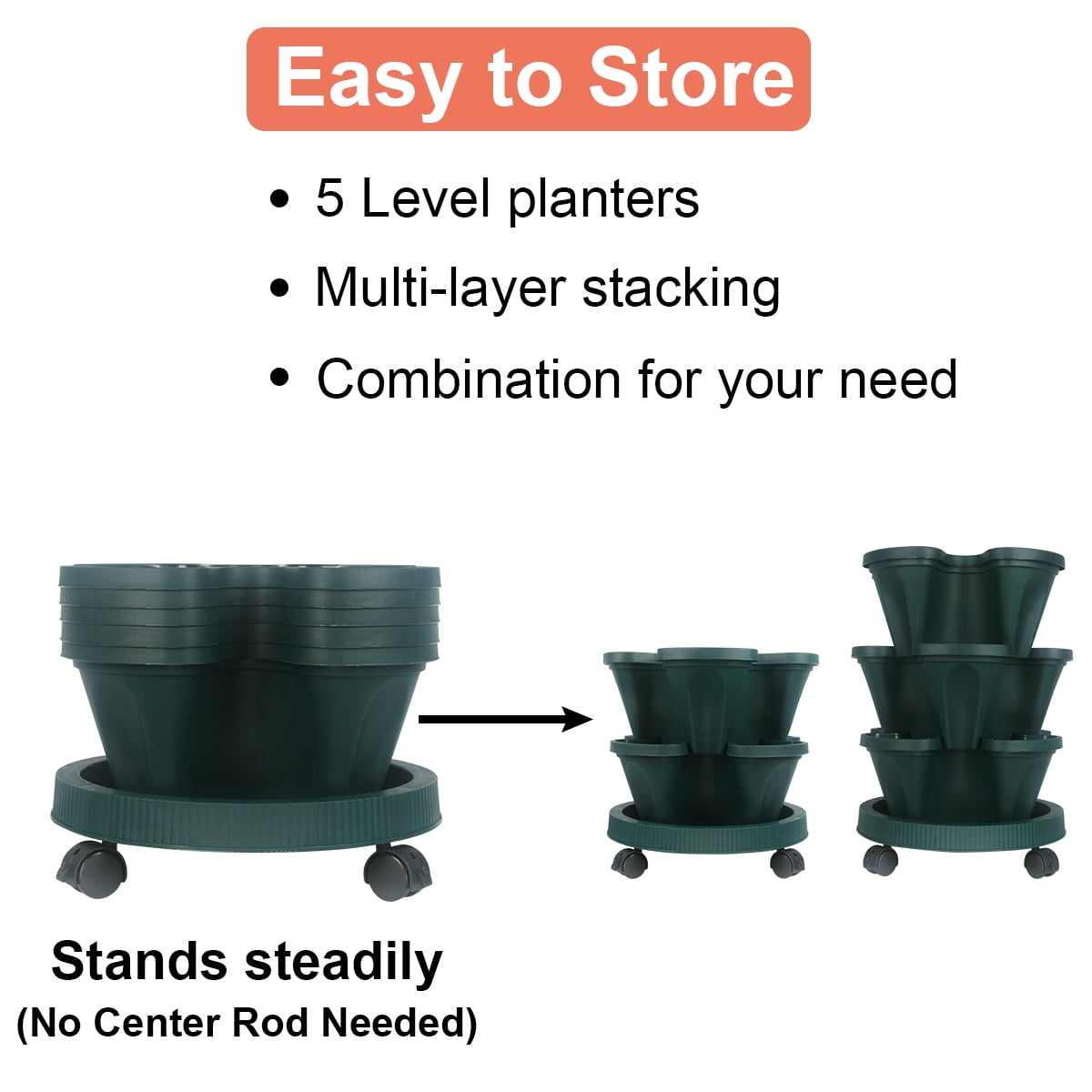 Gamexcel 5-Tier Green Plastic Stackable Planter Box with Tools