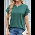 thumbnail image 4 of Camisetas Casuales Holgadas para Mujer, Camisetas de Verano de Corta con Cuello Redondo y Modernas Verde Oscuro XXL, 4 of 10