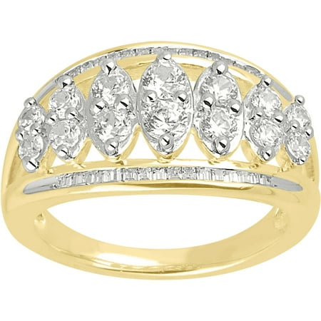 1 Carat T.W. Baguette and Round Diamond 10kt Yellow Gold Marquise Stairway Ring