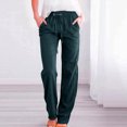 thumbnail image 6 of Drawstring Elastic Waist Casual Wide Leg Trousers with Pockets for Womens Cotton Linen Palazzo Pants, 6 of 9