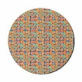 thumbnail image 1 of Cartoon Mouse Pad for Computers, Retro Style Circles with Grid Mosaic Pattern Colorful Eighties Pop Art Illustration, Round Non-Slip Thick Rubber Modern Mousepad, 8" Round, Multicolor, by Ambesonne, 1 of 2