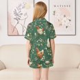 thumbnail image 4 of Silky Satin Kids' Pajama Set Breathable & Smooth Unisex Button-Down Pajamas Chickens and Flowers Pattern, 4 of 8
