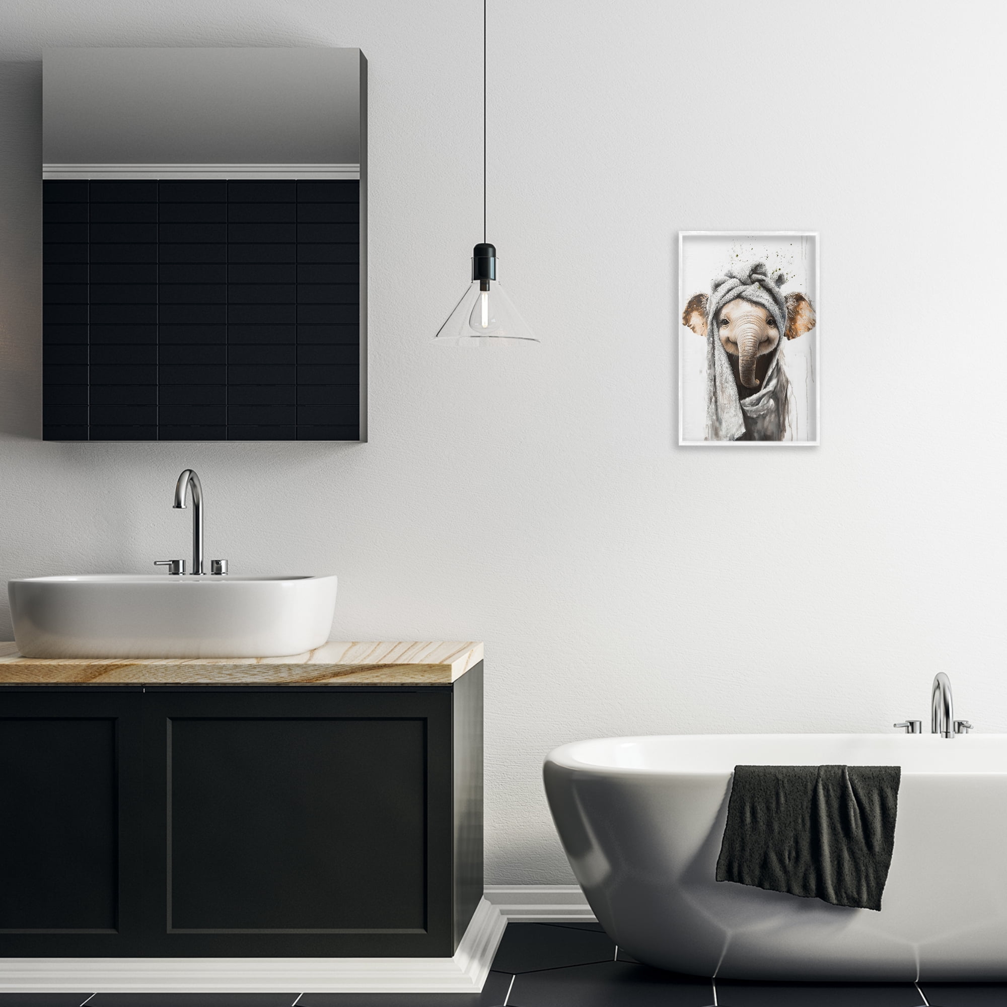 Stupell Industries Squeaky Clean Elephant White Framed Giclee Art, design by Tina LeCour