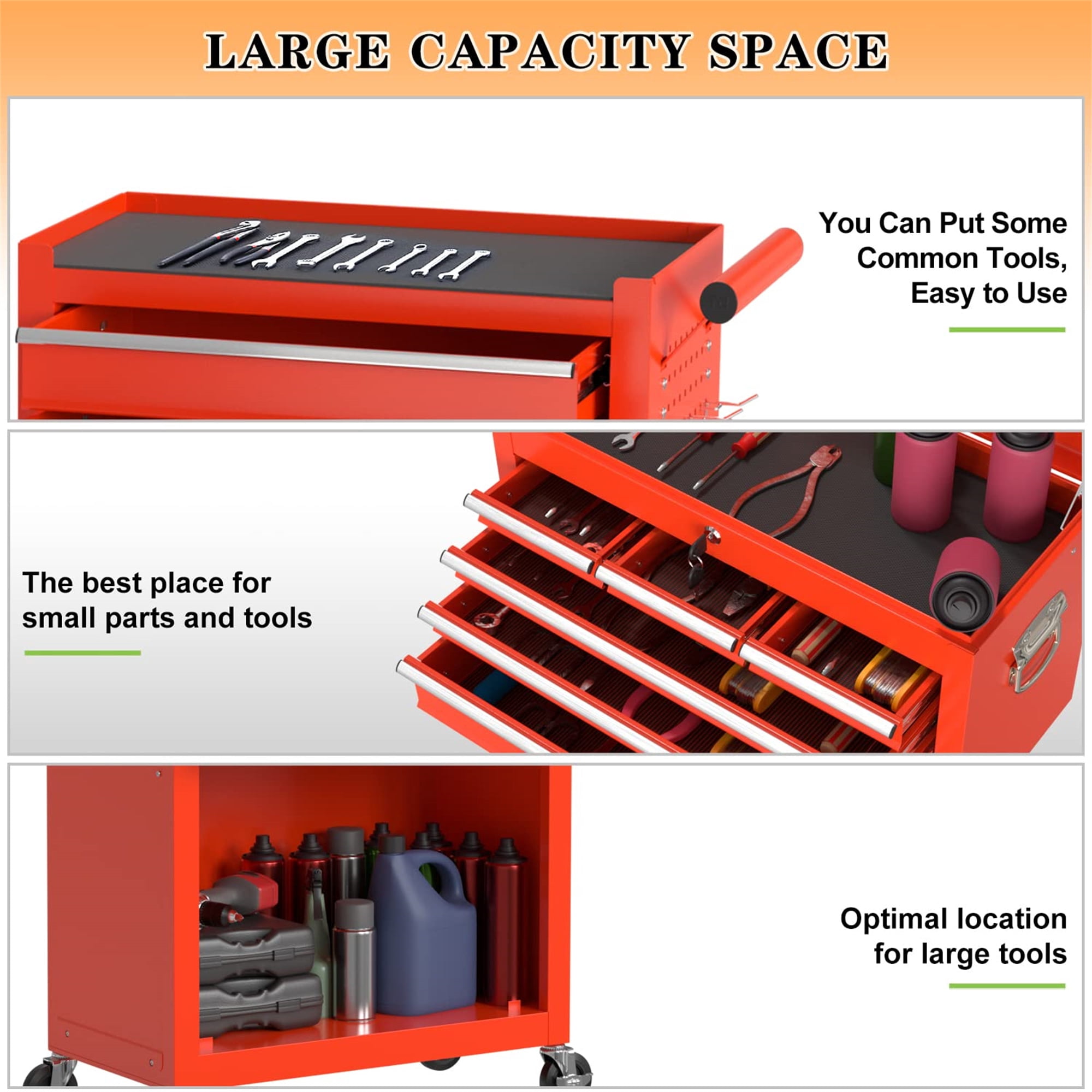 Aukfa Tool Chest, 2in1 Steel Rolling Tool Box & Cabinet On Wheels for Garage, 8-Drawer, Red