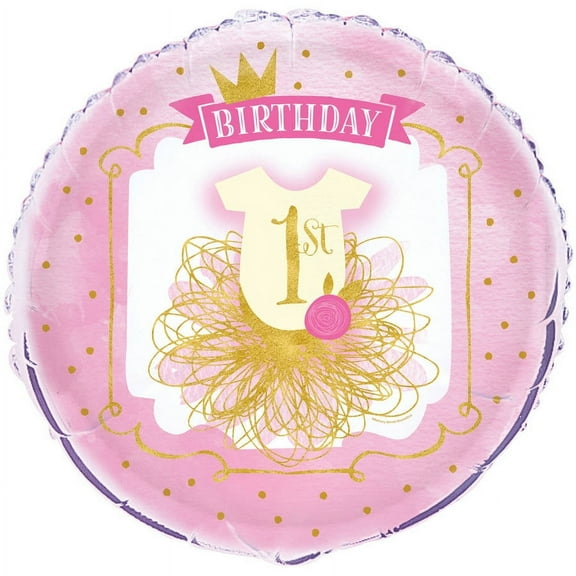 18" Foil Pink and Gold Girl's First Birthday Balloon