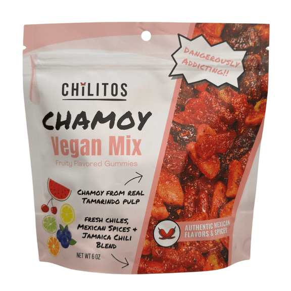 Chilitos Vegan Gummy Mix Chamoy Candy, Infused with Tamarindo Chamoy and Chili Coated Mexican Candy, 8 oz Jar