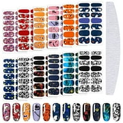 Maitys 168 Pieces Skull Full Wrap Nail Stickers Gothic Art Full Wraps Nail Polish Stickers 3D Self Adhesive Nail Decal Strips with Nail File Girls Nail Decoration (Pumpkin Style)
