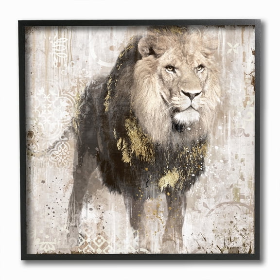 Stupell Industries Lion Gold Neutral Animal Textured Photograph Paintings Black Framed Art Print Wall Art, 12x12, by Main Line Studio