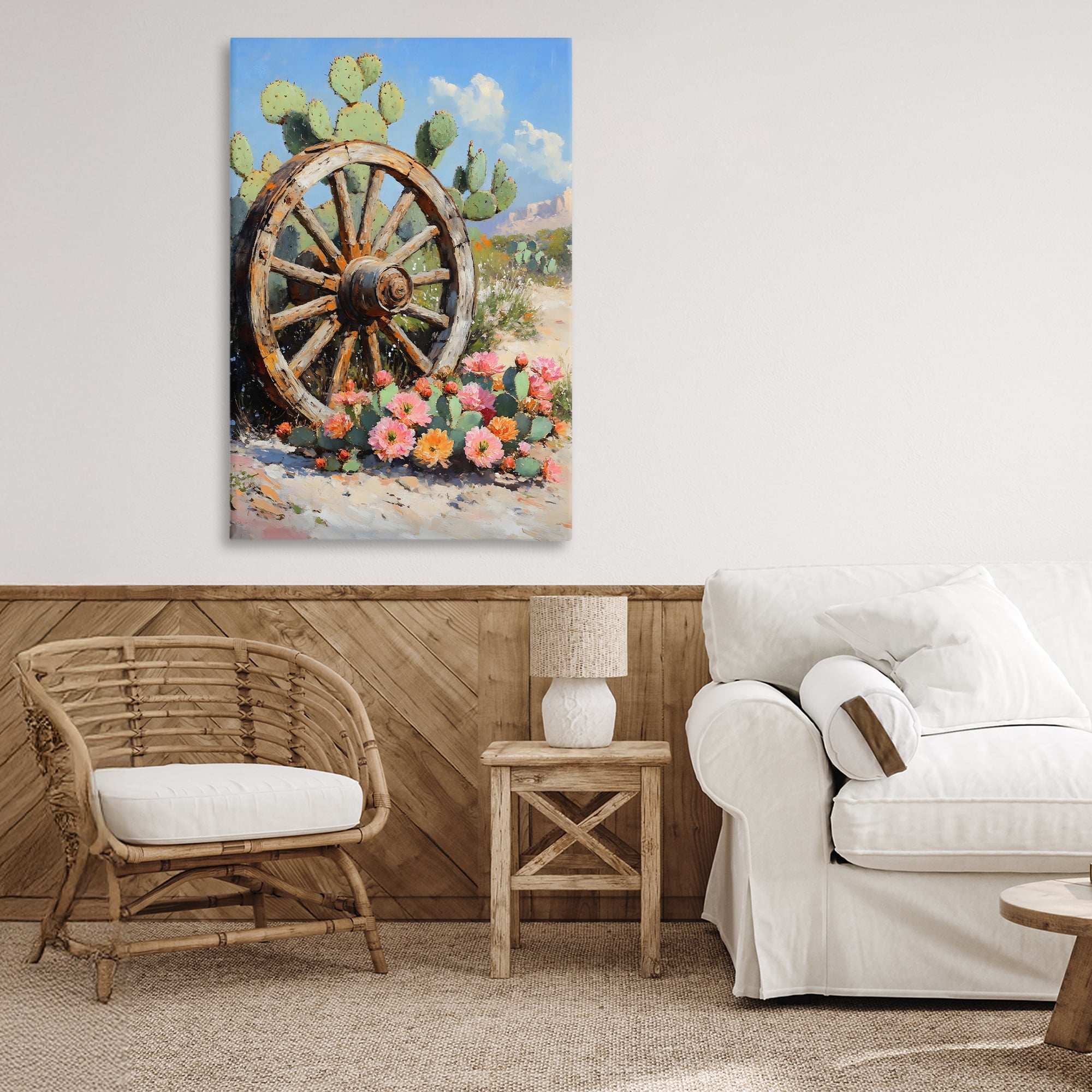Stupell Industries Wagon Wheel Among Cactus Canvas Wall Art, design by Franklyn Gregory