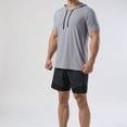thumbnail image 2 of Jinda Men's Short Sleeve T Shirt Soft Quick Dry Workout Top Cool Summer Hooded Tshirt Running Stretch Slim Fit Comfy Tees Grey Large, 2 of 4