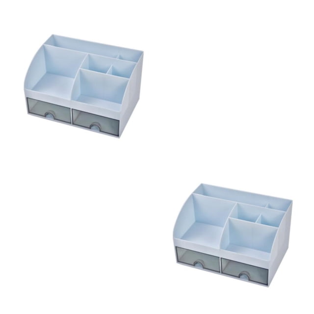 relayinert Makeup Organizer Open Wide Application Fluent Line Sundries Makeup Products Storage Box Desktop Blue 2Set