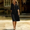 thumbnail image 6 of fheaev Women's Midi Dress Short Sleeve V Neck Button Down Loose with Pockets for Casual Black L, 6 of 9