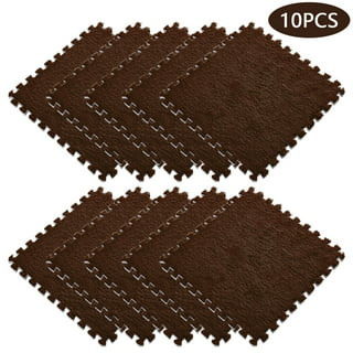 Hesroicy 10Pcs/Set Puzzle Carpet Shaggy Easy Installation Square Fluffy Carpet  Tiles Plush Area Rug for Parlor 