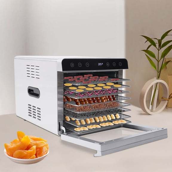 Miumaeov Electric Food Dehydrator Machine with 8 Stainless Steel Trays Food Fruit Dehydrator Machine with 24H Timer and Temperature Control 700W 110V
