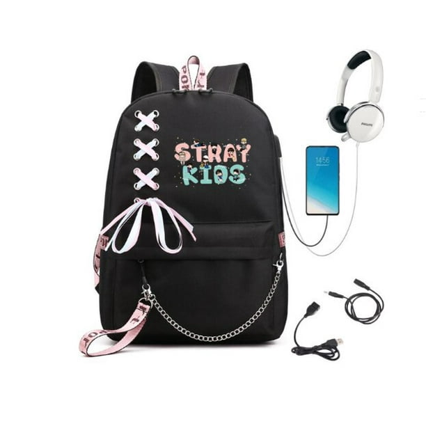 Mochila Kpop Stray Kids para mujer morral escolar para adolescentes Mochila para ordenador portatil con carga Usb Mochila informal de viaje Fivean