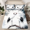 thumbnail image 2 of Homewish Red-Crowned Crane Twin Sheet Sets,Ink Painting Twin Fitted Sheet,White Gray Flat Sheet For Girls Kids,Luxury Bedroom Decor,3-Piece, 2 of 7