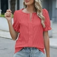 thumbnail image 6 of ZyeKqe Womens Button down T Shirts Dress Short Puff Sleeve Crew Neck Blouses Work Office Tunic Tops, 6 of 7