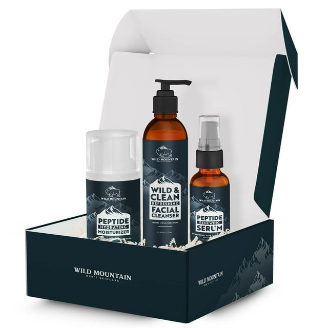 Kit de cuidado facial Wild Mountain Skincare para hombres con sérum, limpiador e hidratante