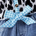 thumbnail image 6 of CAICJ98 Toddler Girl Denim Western Outfits Baby Cowgirl Clothes Kids Ruffle Off Shoulder Cow Print Shirt Button Down Tops Belted Jeans Shorts Blue,18-24 Months, 6 of 7