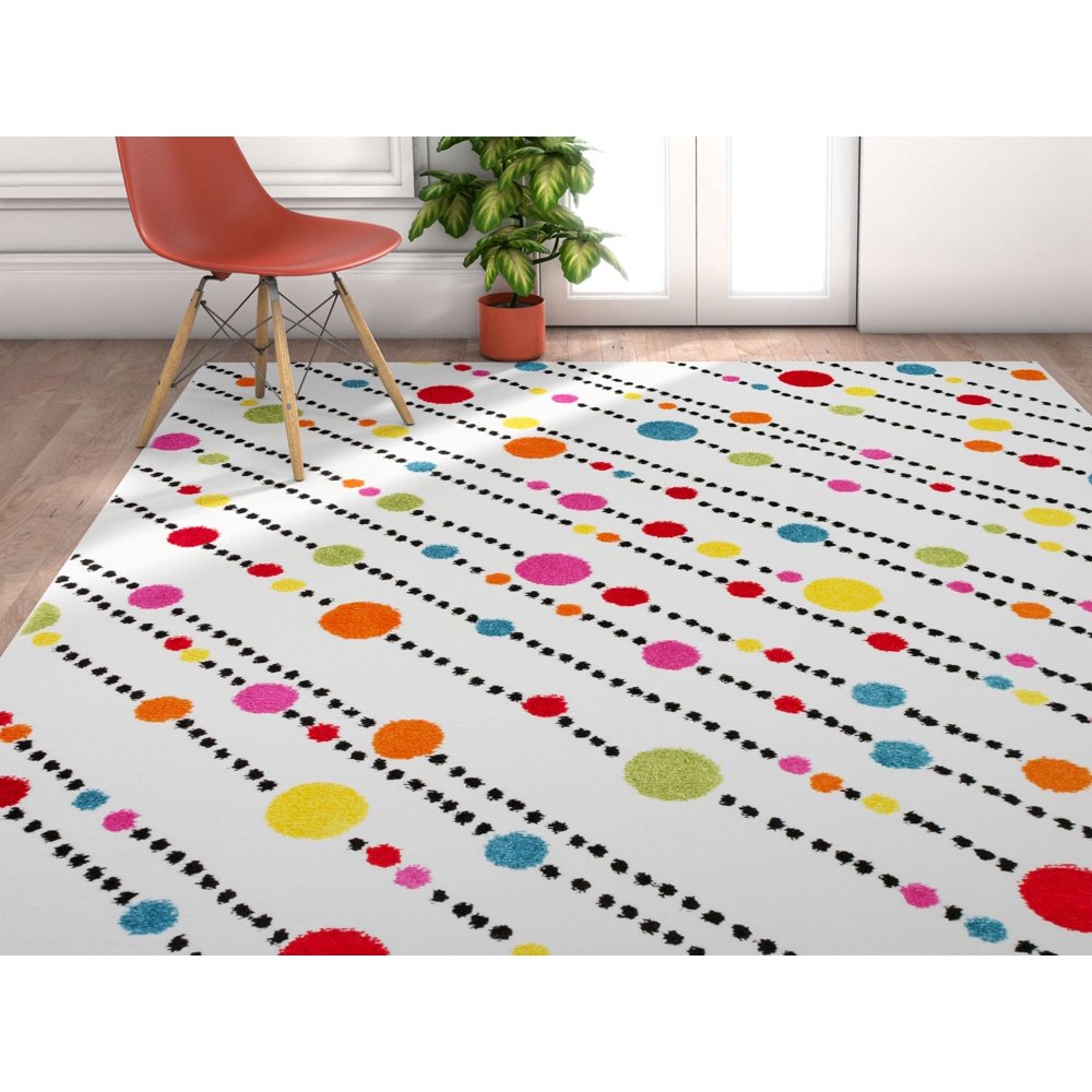 Well Woven Modern Rug Dandy Dots Stripes Ivory 5'X7'Accent Area Rug