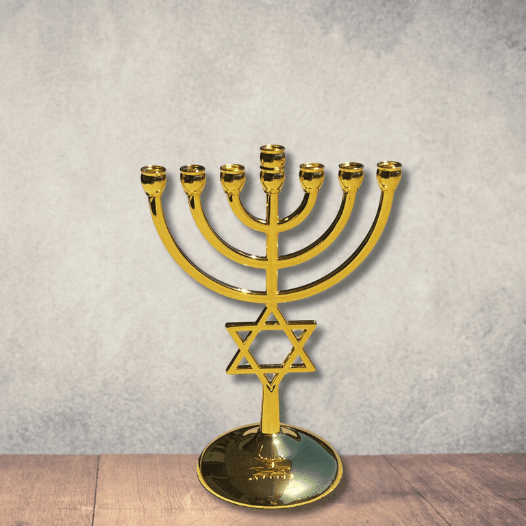 7-Branch Gold-Plated Menorah with Star of David photo 4