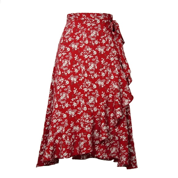 Holiday Savings! Cameland Women's Fashion Flowers Print Dress High Waist One-piece Frenulum Irregular Wrinkles Design Skirt
