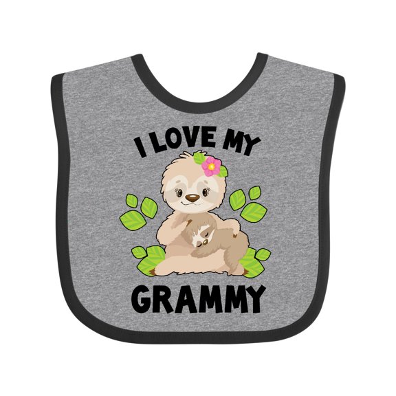 Inktastic Cute Sloth I Love My Grammy with Green Leaves Boys or Girls Baby Bib