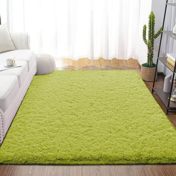Dwelke Fluffy Shag Area Rugs Soft Fuzzy Shaggy Rugs for Girls Bedroom Kids Room Carpet Furry Throw Dorm Rug 5'x8' Green