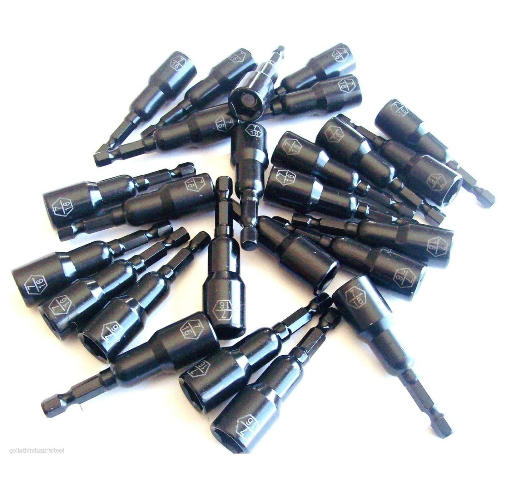 LOT OF ~ 25 ~ LASER ETCHED 7/16" IMPACT MAGNETIC NUT SETTERS 2-9/16" LONG NUTSETTER DRIVER 1/4" HEX SHANK