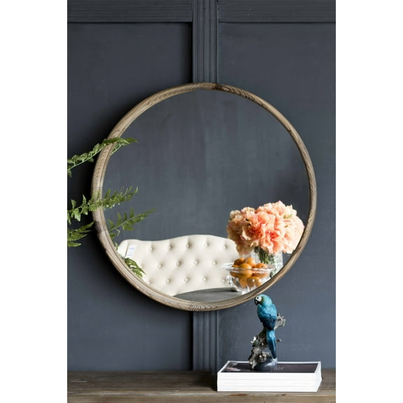 Mirror, Wall Mirror, Round Wood Bathroom Mirror, 28" Mirrors for Wall, Wall Mounted Mirror Home Decor for Bathroom Living Room Bed Room, Brown