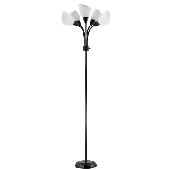19002 07 Contemporary Adjustable Floor Lamp With Five White Shades Black 1 Pack Finish Arms By Design Trends