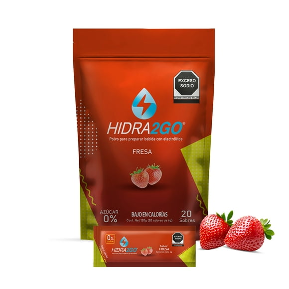 HIDRA2GO | Electrolitos en Polvo Fresa Sin Azúcar con Magnesio y Vitamina C | Bolsa 20 Sobres | Hidratación Keto para Pre Workout y Suplemento Gym