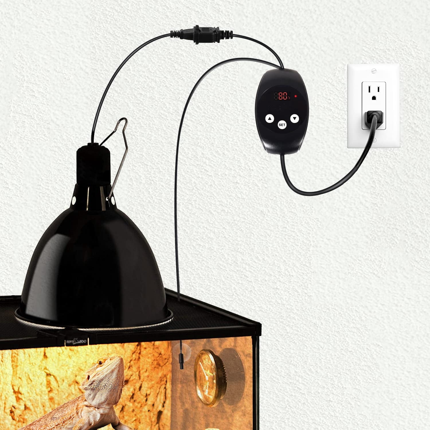 LQCrafK Reptile Dimming Thermostat, Heat Lamp Temperature Controller, with LED Digital Screen