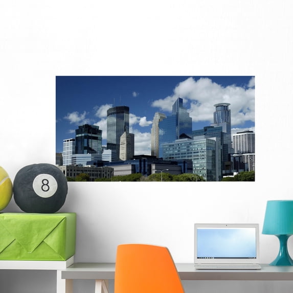 Minneapolis Skyline Wall Mural by Wallmonkeys Peel and Stick Graphic (36 in W x 19 in H) WM191527