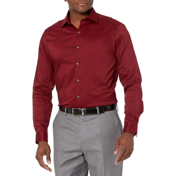 Van Heusen Men's Dress Shirt Slim Fit Ultra Wrinkle Free Flex Collar Stretch,  Mulberry, 13-13.5 Neck 32-33 Sleeve 
