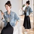 thumbnail image 3 of Spring new Chinese style G trendy embroidered retro distressed short denim jacket Blue 2XL, 3 of 11