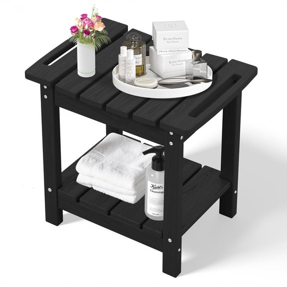 SERWALL HDPE Shower Bench for Inside Shower, Waterproof Shower Stool with Handles- Black