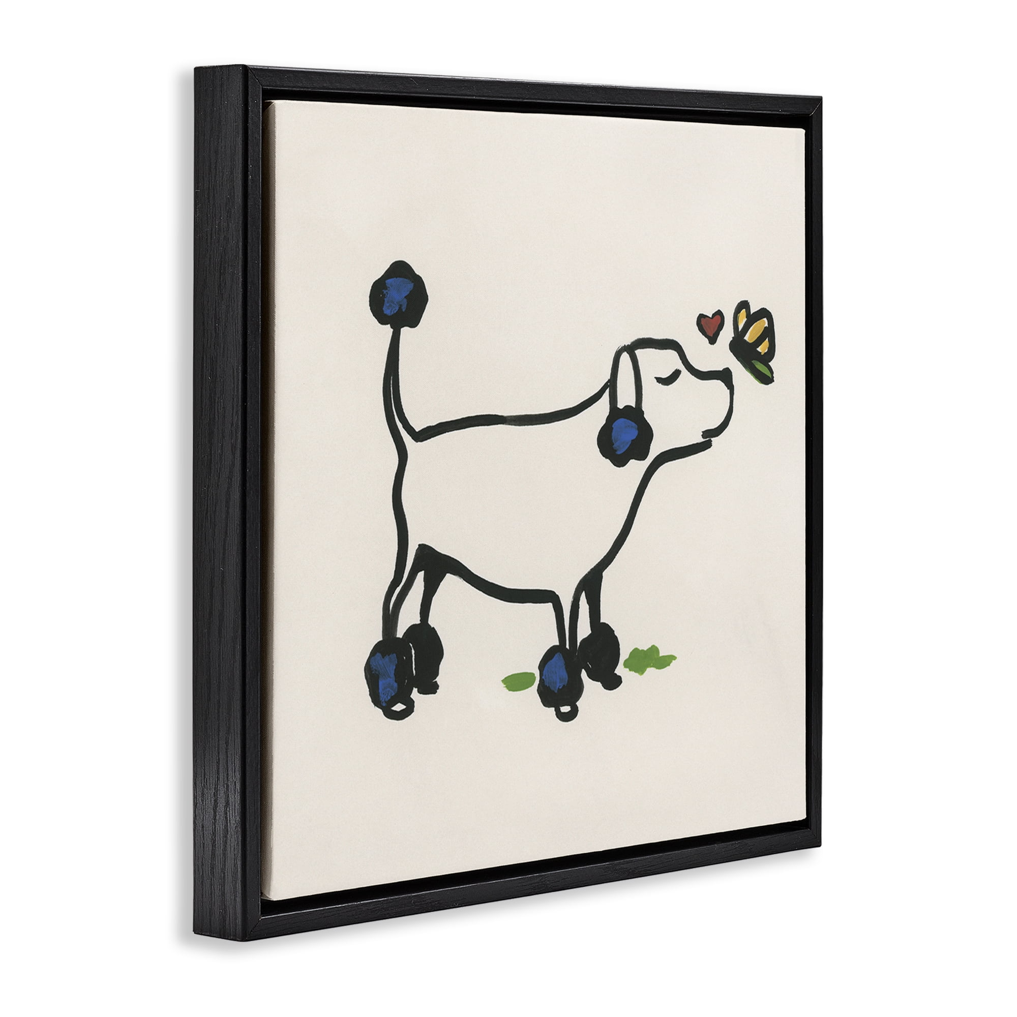 Stupell Industries Dog & Butterfly Animals Painting Black Floater Framed Canvas Art Print Wall Art, 18 x 18