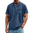 thumbnail image 5 of hotojiny Men's Henley Shirts Short Sleeve Button T-Shirt Vintage Tops Oversized Crew Neck Summer Shirt with Pocket Streetwear(Dark Blue,Small), 5 of 6
