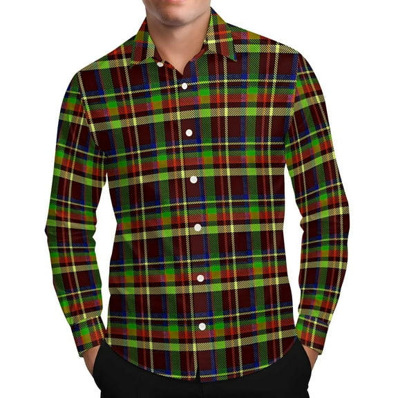 Mens Shirts Under $10 Men’s Button Down Versatile Plaid Shirt Stretch Long Sleeve Casual 2025 Fall Lapel Checkered Dress Shirts