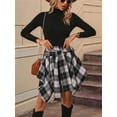 thumbnail image 5 of Mini Skirts for Women High Waisted Asymmetrical Hem Fashion Plaid Skirt Black XL, 5 of 7