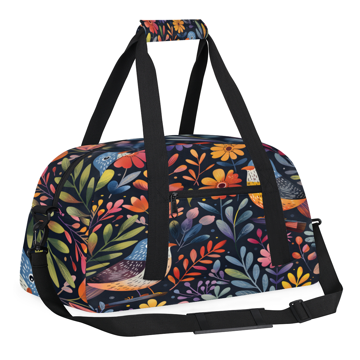 Herdesigns Floral Bird Sports Duffle Bag for Women & Men, Plant with Floral Gym Bag Dance Bag Overnight Bag Carry On Weekender Travel Bag