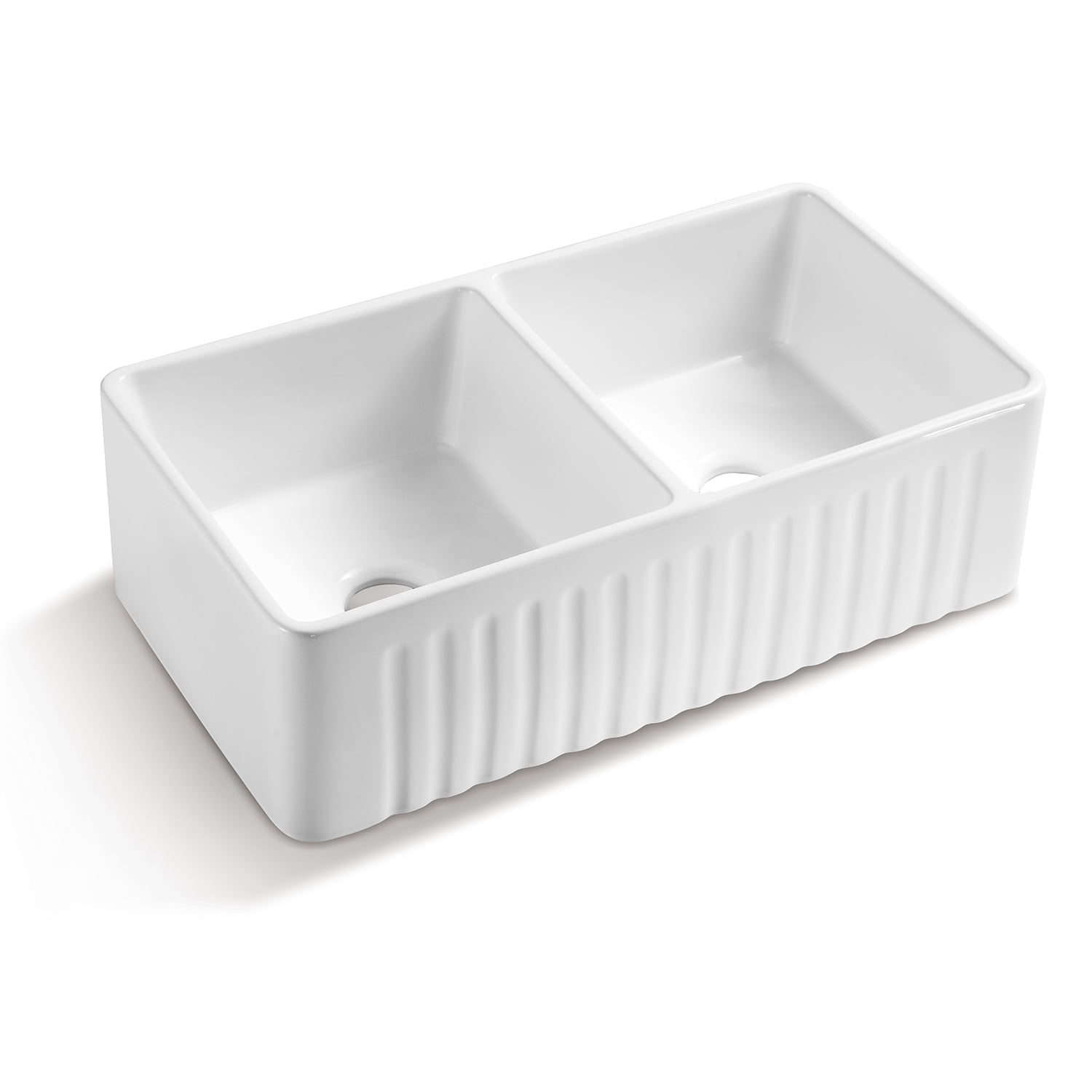 37 in. Farmhouse Kitchen Sinks Double Bowl Apron Undermount Vessel 33"x18"x10" Sink White
