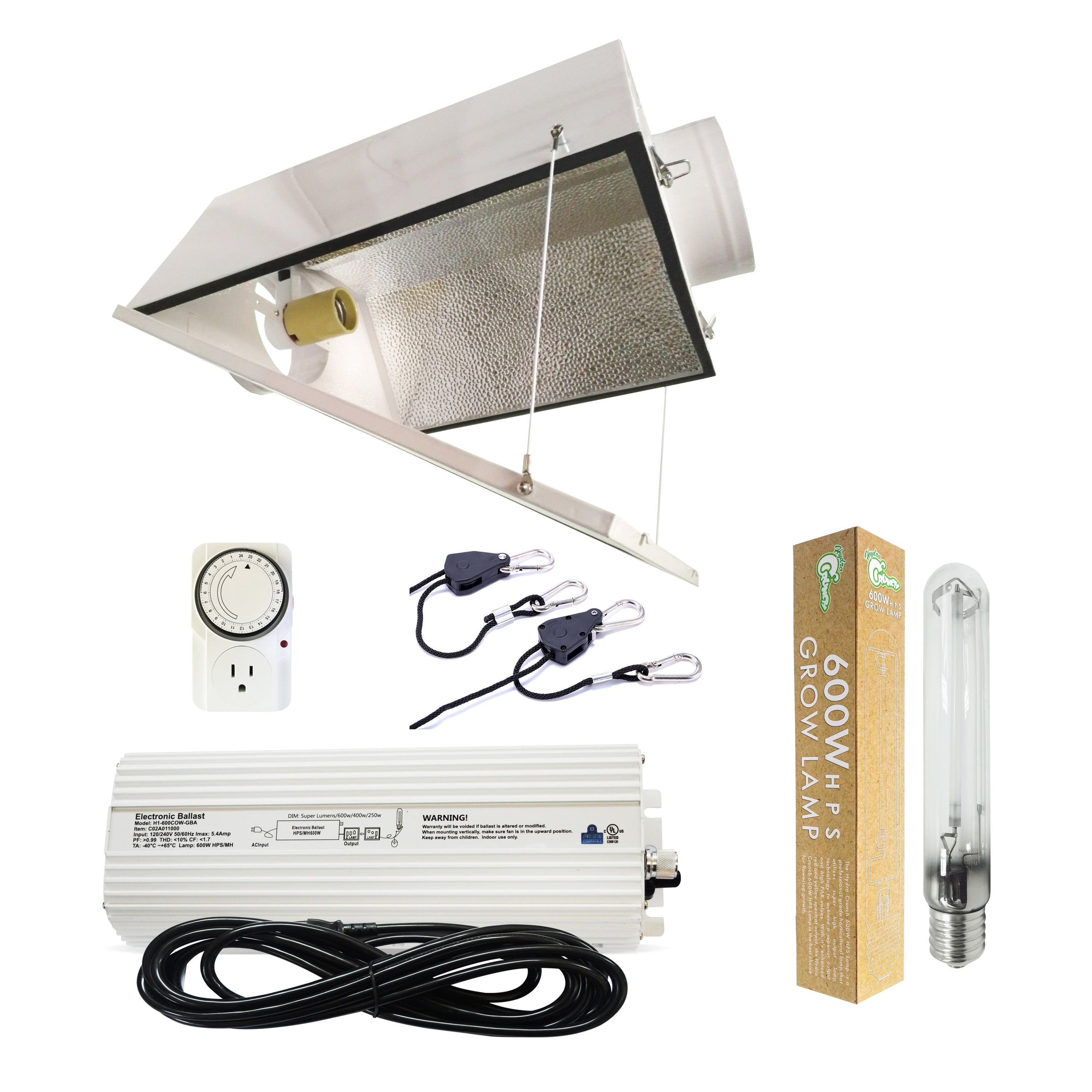 Reflector Hood 600w Dimmable Digital Ballast Grow Light Kit HPS Dual Lamp 