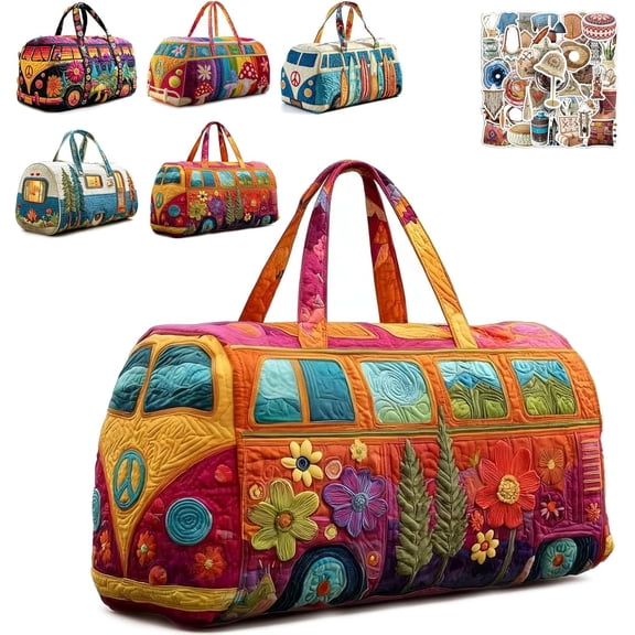 Boho Quilted Weekender Bag for Women Men, 18 in Lightweight Travel Duffle , Hippie Carry on Luggage for Gym Yoga (k)