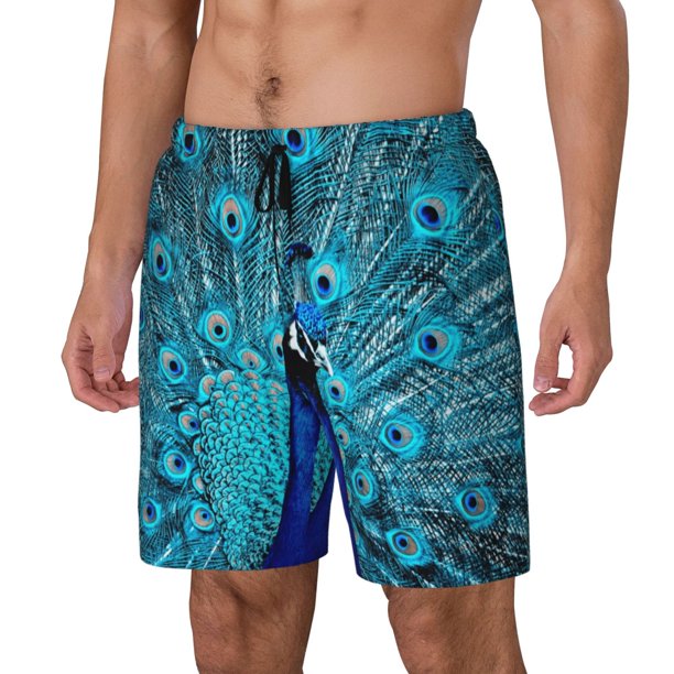 Fotbe Beautiful Blue Peacock Traje de Baño para Hombre – Shorts de Natación de Secado Rápido con Forro y Bolsillos-Medium