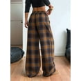 thumbnail image 5 of Women'S Plaid Checkered Pants Flannel Pajama Pants Lounge Wide Leg Baggy Sweatpants with Pockets Dark Brown XL, 5 of 7