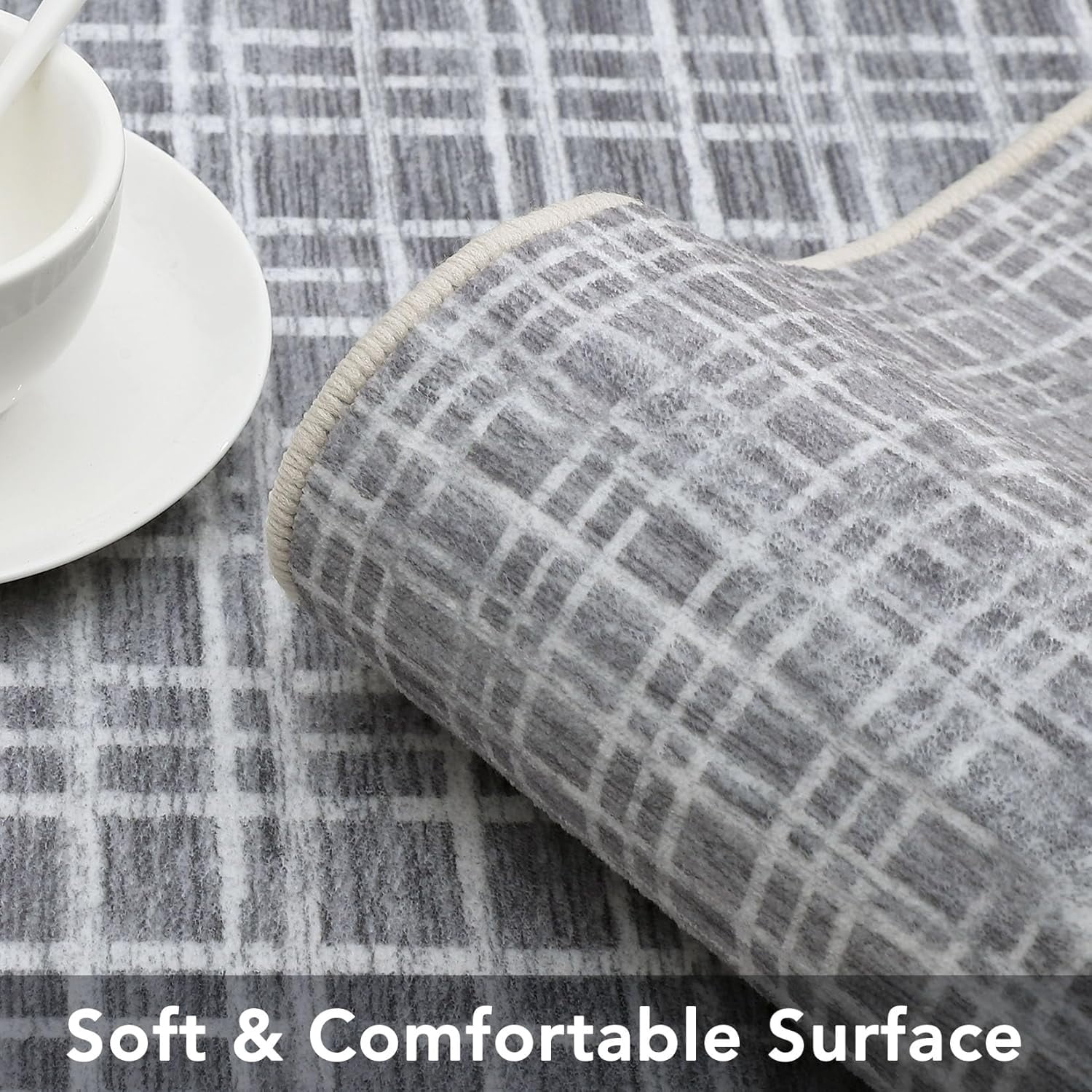 Memoryfield Washable Checkered Area Rugs 5' x 7', Throw Carpet for Bedroom Living Room Entrance Laundry Bathroom Plaid Modern Farmhouse Rug, Dark Gray