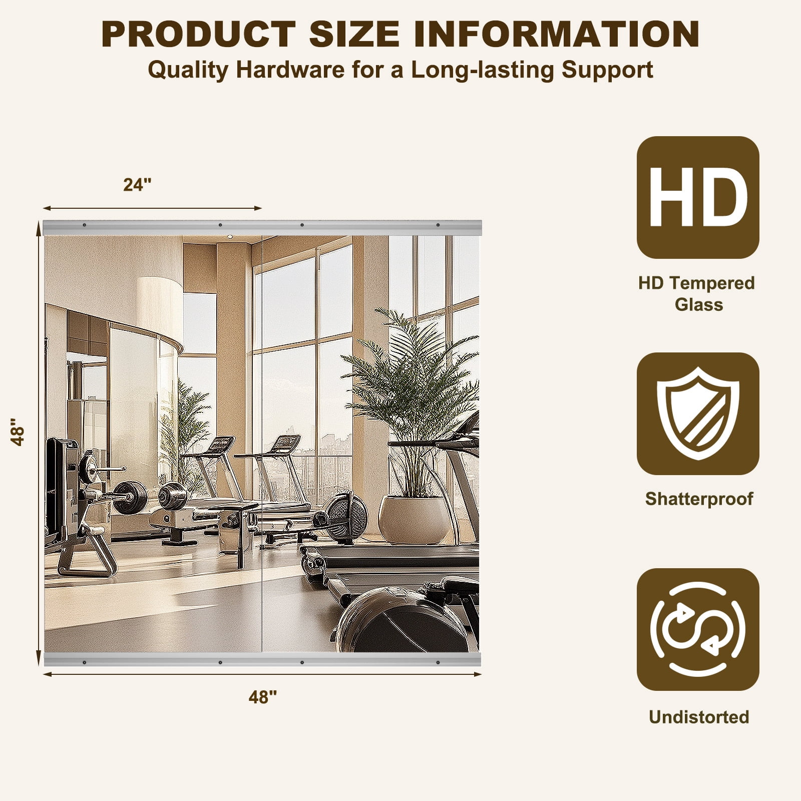 AUROMIR 24"x 48"-2PCS Home Gym Wall Mirror Frameless Tempered Glass Full Length Yoga Mirror