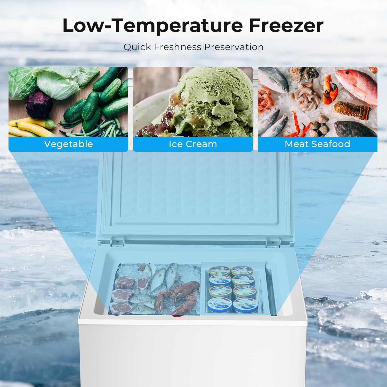 Chest Freezer 3.2 Cubic Feet 14℉to -40℉ Low Temperature Deep Freezer with Removable Basket,Free Standing Top Open Door Small Freezer,Adjustable Temperature for Home,Basement,Kitchen,White